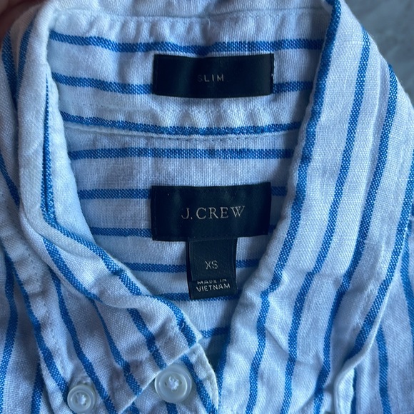 J.Crew Mens’ Baird McNutt Irish Linen Shirt in White with Blue Stripes NWOT - Picture 2 of 7